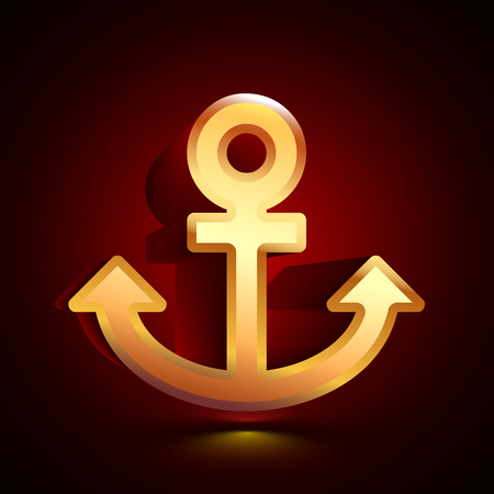 3D stylized Anchor icon. Glossy golden vector icon. Isolated volumetric symbol illustration on dark background with shadow.のイラスト素材