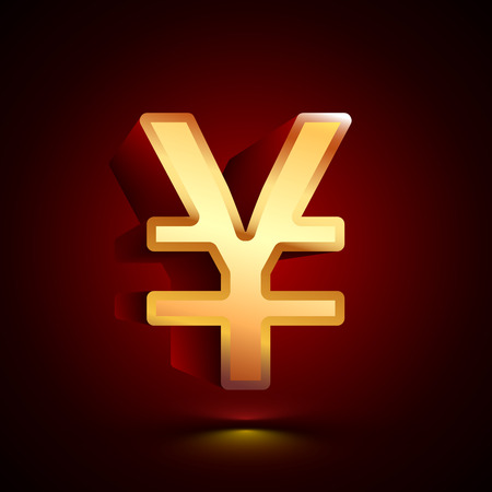 3D stylized Yen icon. Glossy golden vector icon. Isolated volumetric symbol illustration on dark background with shadow.のイラスト素材
