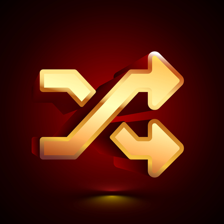 3D stylized Random icon. Glossy golden vector icon. Isolated volumetric symbol illustration on dark background with shadow.のイラスト素材