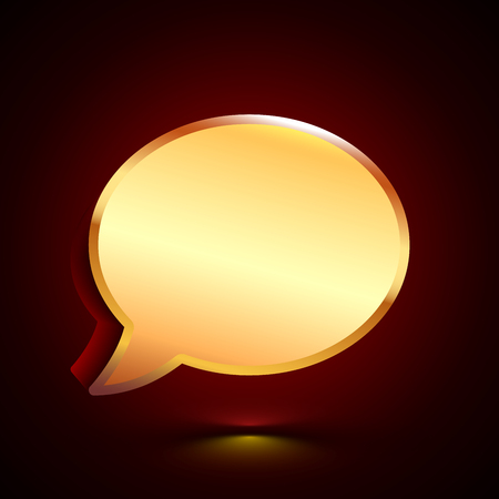 3D stylized Speech Bubble icon. Glossy golden vector icon. Isolated volumetric symbol illustration on dark background with shadow.のイラスト素材