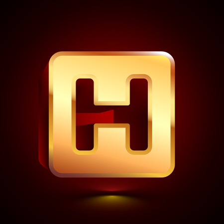 3D stylized Hospital icon. Glossy golden vector icon. Isolated volumetric symbol illustration on dark background with shadow.のイラスト素材