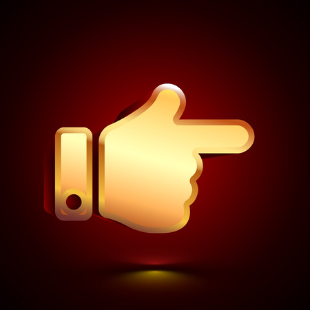 3D stylized Finger Right icon. Glossy golden vector icon. Isolated volumetric symbol illustration on dark background with shadow.のイラスト素材