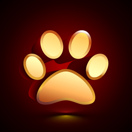 3D stylized Animal Paw icon. Glossy golden vector icon. Isolated volumetric symbol illustration on dark background with shadow.のイラスト素材
