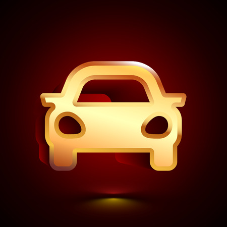 3D stylized Car icon. Glossy golden vector icon. Isolated volumetric symbol illustration on dark background with shadow.のイラスト素材