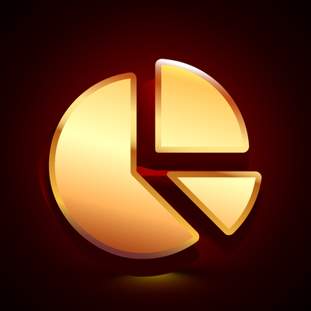 3D stylized Pie Chart icon. Glossy golden vector icon. Isolated volumetric symbol illustration on dark background with shadow.のイラスト素材