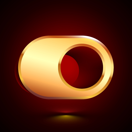 3D stylized Toggle On icon. Glossy golden vector icon. Isolated volumetric symbol illustration on dark background with shadow.のイラスト素材