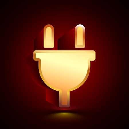 3D stylized Plug icon. Glossy golden vector icon. Isolated volumetric symbol illustration on dark background with shadow.のイラスト素材