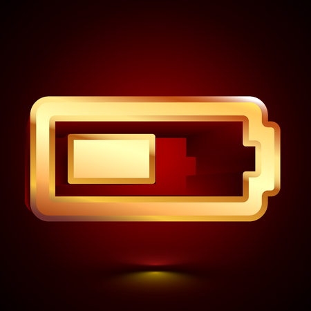 3D stylized Half Battery icon. Glossy golden vector icon. Isolated volumetric symbol illustration on dark background with shadow.のイラスト素材