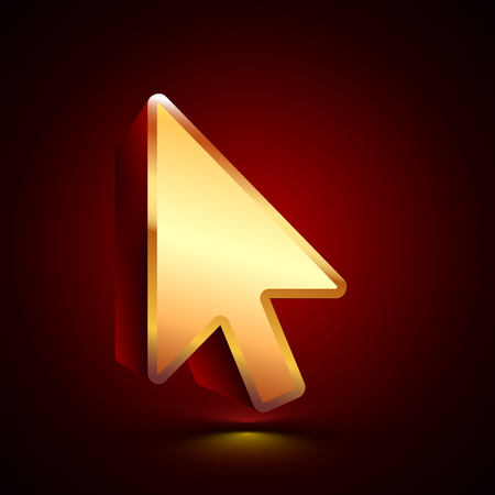 3D stylized Mouse Pointer icon. Glossy golden vector icon. Isolated volumetric symbol illustration on dark background with shadow.のイラスト素材