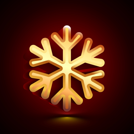 3D stylized Snowflake icon. Glossy golden vector icon. Isolated volumetric symbol illustration on dark background with shadow.のイラスト素材