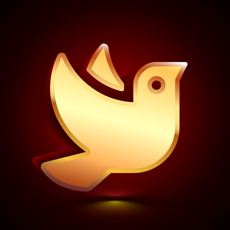 3D stylized Pigeon icon. Glossy golden vector icon. Isolated volumetric symbol illustration on dark background with shadow.のイラスト素材