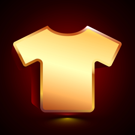 3D stylized T-shirt icon. Glossy golden vector icon. Isolated volumetric symbol illustration on dark background with shadow.のイラスト素材