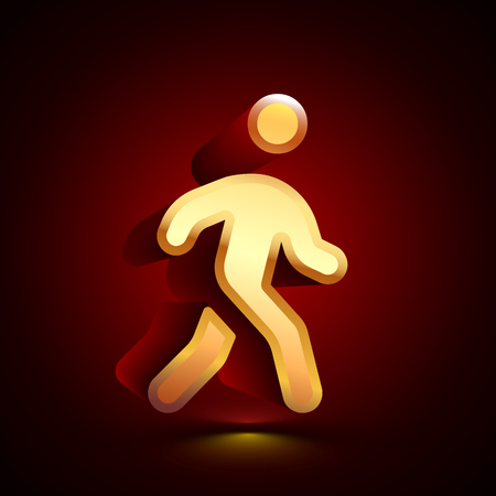 3D stylized Pedestrian icon. Glossy golden vector icon. Isolated volumetric symbol illustration on dark background with shadow.のイラスト素材