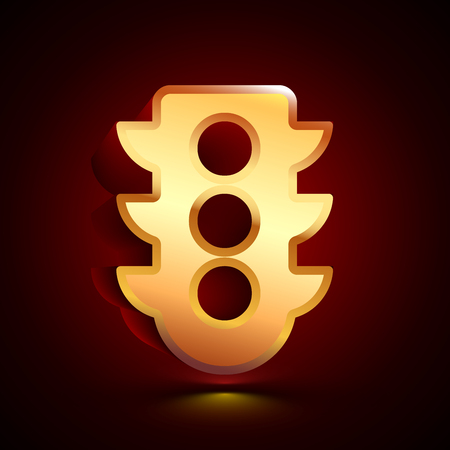 3D stylized Traffic Light icon. Glossy golden vector icon. Isolated volumetric symbol illustration on dark background with shadow.のイラスト素材
