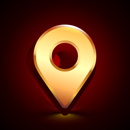 3D stylized Map Marker icon. Glossy golden vector icon. Isolated volumetric symbol illustration on dark background with shadow.のイラスト素材