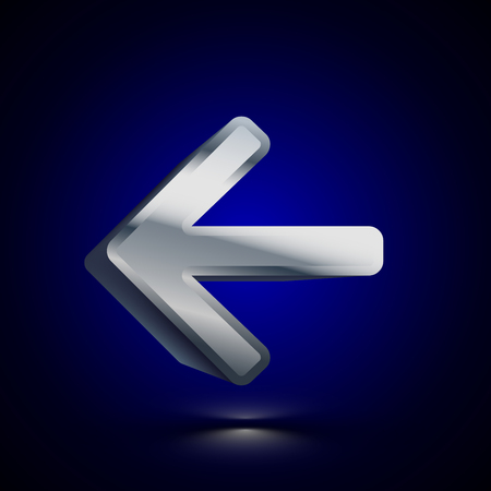 3D stylized Arrow Left icon. Glossy silver vector icon. Isolated volumetric symbol illustration on dark background with shadow.のイラスト素材