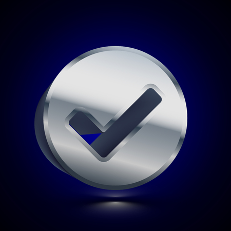 3D stylized Ok icon. Glossy silver vector icon. Isolated volumetric symbol illustration on dark background with shadow.のイラスト素材