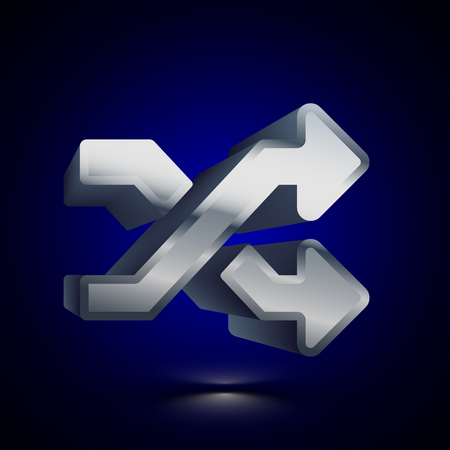 3D stylized Random icon. Glossy silver vector icon. Isolated volumetric symbol illustration on dark background with shadow.のイラスト素材