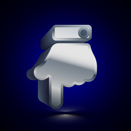 3D stylized Finger Down icon. Glossy silver vector icon. Isolated volumetric symbol illustration on dark background with shadow.のイラスト素材