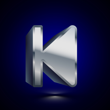 3D stylized Skip to Start icon. Glossy silver vector icon. Isolated volumetric symbol illustration on dark background with shadow.のイラスト素材