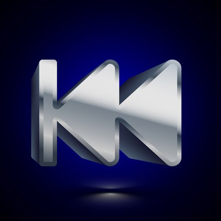 3D stylized Skip to Start icon. Glossy silver vector icon. Isolated volumetric symbol illustration on dark background with shadow.のイラスト素材