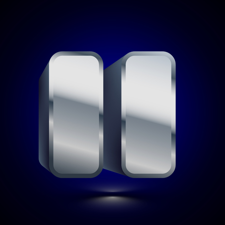 3D stylized Pause icon. Glossy silver vector icon. Isolated volumetric symbol illustration on dark background with shadow.のイラスト素材