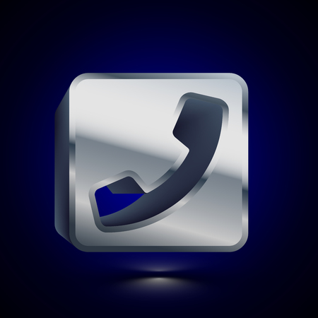 3D stylized Phone icon. Glossy silver vector icon. Isolated volumetric symbol illustration on dark background with shadow.のイラスト素材