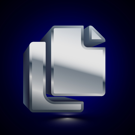 3D stylized Copy icon. Glossy silver vector icon. Isolated volumetric symbol illustration on dark background with shadow.のイラスト素材