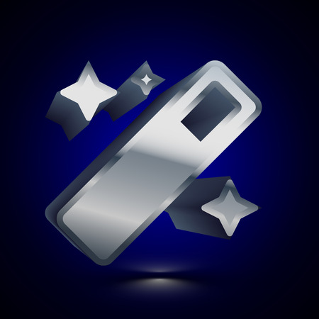 3D stylized Magic Wand icon. Glossy silver vector icon. Isolated volumetric symbol illustration on dark background with shadow.のイラスト素材