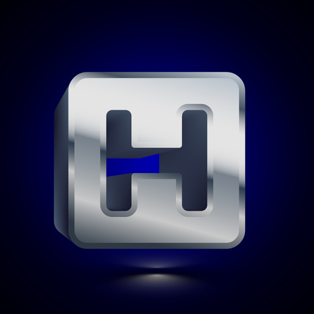 3D stylized Hospital icon. Glossy silver vector icon. Isolated volumetric symbol illustration on dark background with shadow.のイラスト素材