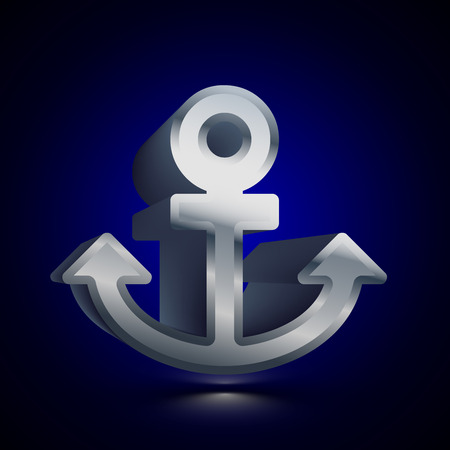 3D stylized Anchor icon. Glossy silver vector icon. Isolated volumetric symbol illustration on dark background with shadow.のイラスト素材