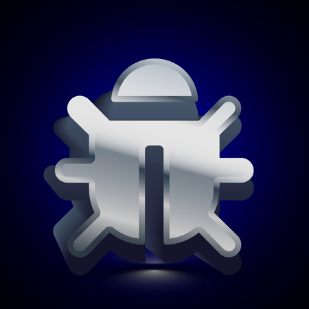 3D stylized Bug icon. Glossy silver vector icon. Isolated volumetric symbol illustration on dark background with shadow.のイラスト素材