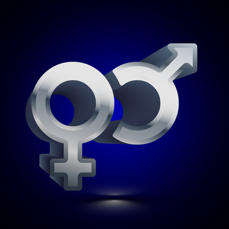 3D stylized Venus and Mars icon. Glossy silver vector icon. Isolated volumetric symbol illustration on dark background with shadow.のイラスト素材