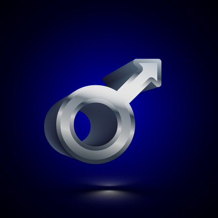 3D stylized Mars icon. Glossy silver vector icon. Isolated volumetric symbol illustration on dark background with shadow.のイラスト素材