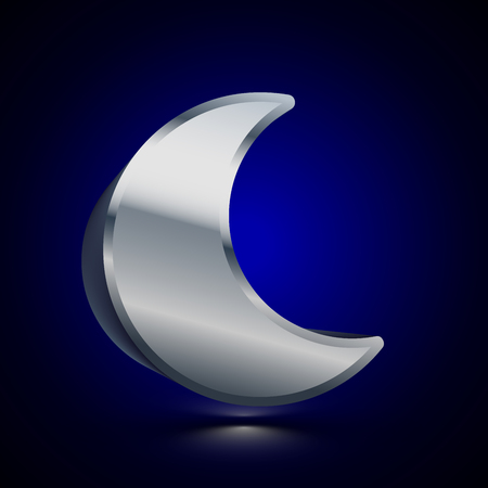 3D stylized Moon icon. Glossy silver vector icon. Isolated volumetric symbol illustration on dark background with shadow.のイラスト素材
