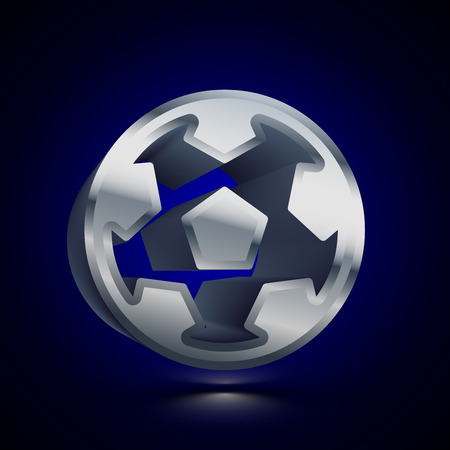 3D stylized Soccer icon. Glossy silver vector icon. Isolated volumetric symbol illustration on dark background with shadow.のイラスト素材