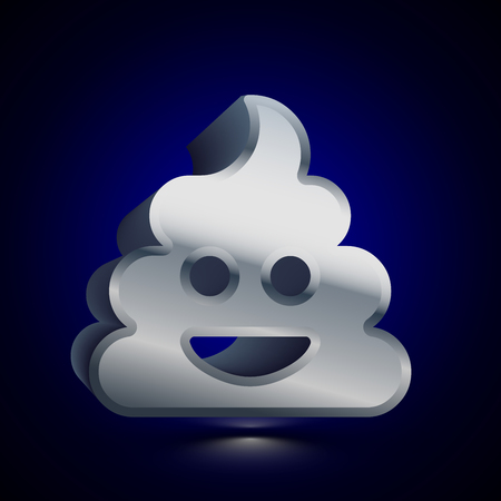 3D stylized Poop icon. Glossy silver vector icon. Isolated volumetric symbol illustration on dark background with shadow.のイラスト素材