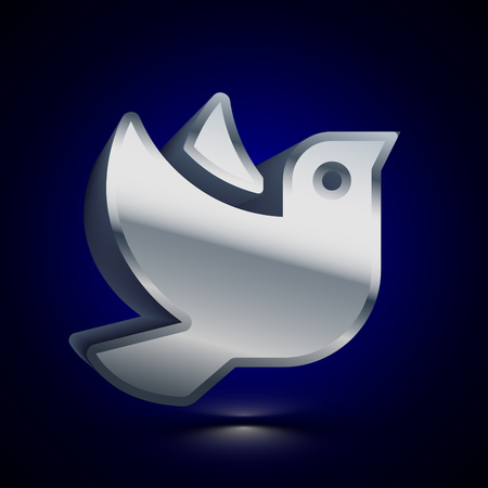 3D stylized Pigeon icon. Glossy silver vector icon. Isolated volumetric symbol illustration on dark background with shadow.のイラスト素材