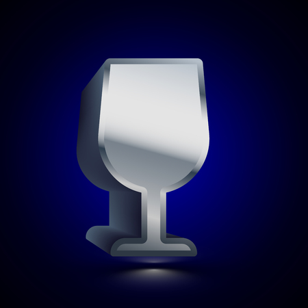 3D stylized Fragile icon. Glossy silver vector icon. Isolated volumetric symbol illustration on dark background with shadow.のイラスト素材