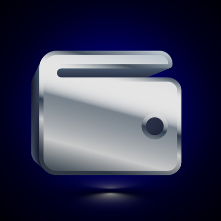 3D stylized Wallet icon. Glossy silver vector icon. Isolated volumetric symbol illustration on dark background with shadow.のイラスト素材