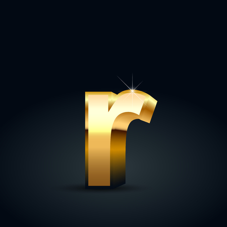 Vector gold letter R lowercase. Glossy golden font isolated on black backgroundのイラスト素材