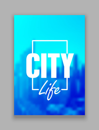 Magazibe abstract cover. Defocused city in background vector illustration. Trendy colors templateのイラスト素材
