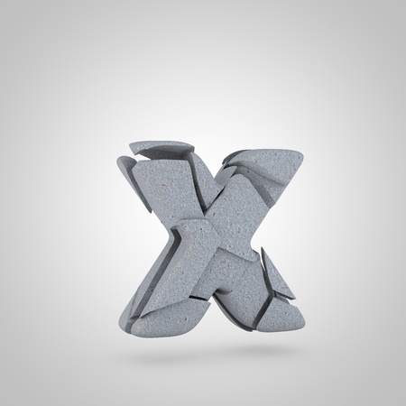Concrete letter X lowercase. 3D render cracked stone font isolated on white backgroundの写真素材