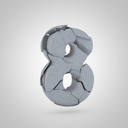 Concrete number 8. 3D render cracked stone font isolated on white backgroundの写真素材
