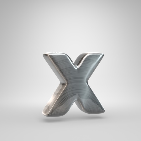Brushed metal letter X lowercase. 3D render shiny metal font with light reflections isolated on white background.の写真素材