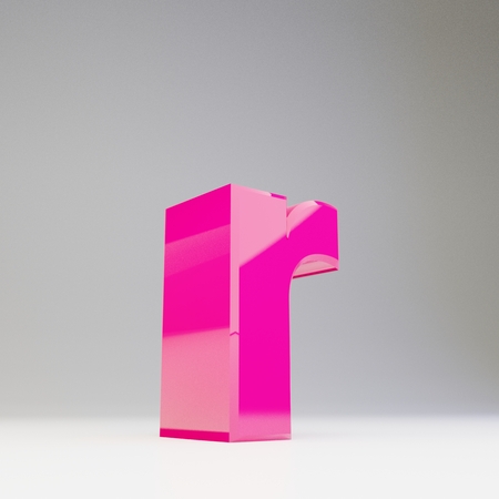 Giant 3D letter R lowercase. Rendered glossy pink font with light reflections isolated on white background.の写真素材