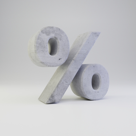 Concrete percent symbol. 3D rendered font with plaster texture isolated on white backgroundの写真素材