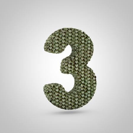 Volumetric dragon skin number 3 isolated on white background. 3D rendered alphabet with detailed...