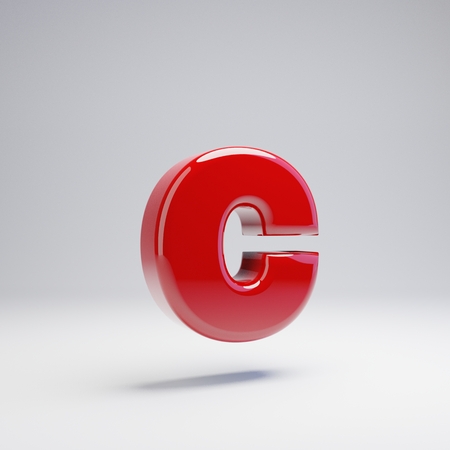Volumetric glossy red lowercase letter C isolated on white background. 3D rendered alphabet. Modern font for banner, poster, cover, logo design template element.の写真素材