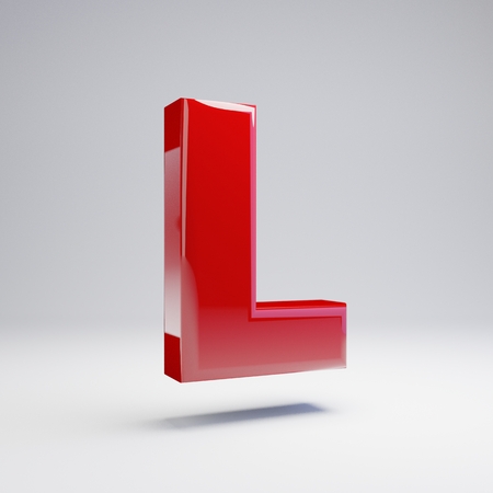 Volumetric glossy red uppercase letter L isolated on white background. 3D rendered alphabet. Modern font for banner, poster, cover, logo design template element.の写真素材